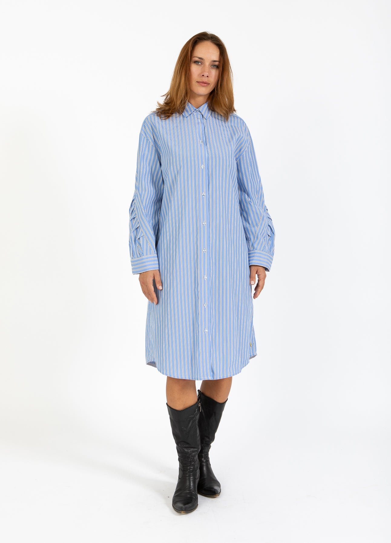 SKJORTEKJOLE MED DEKONSTRUEREDE ÆRMER - Ice blue/white stripe