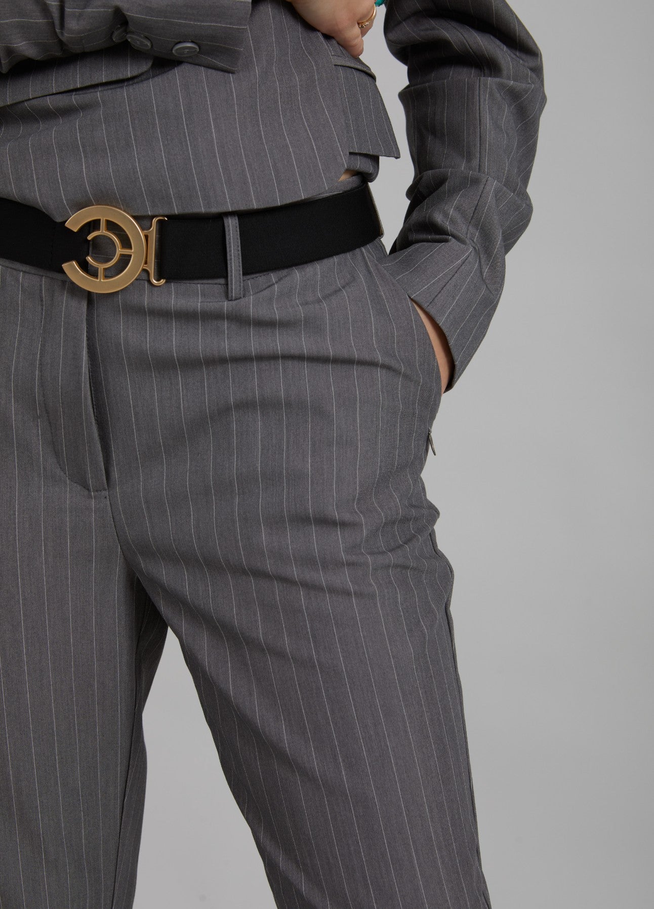 BOOT-CUT BUKSER - LUCIA FIT - Grey pinstripe