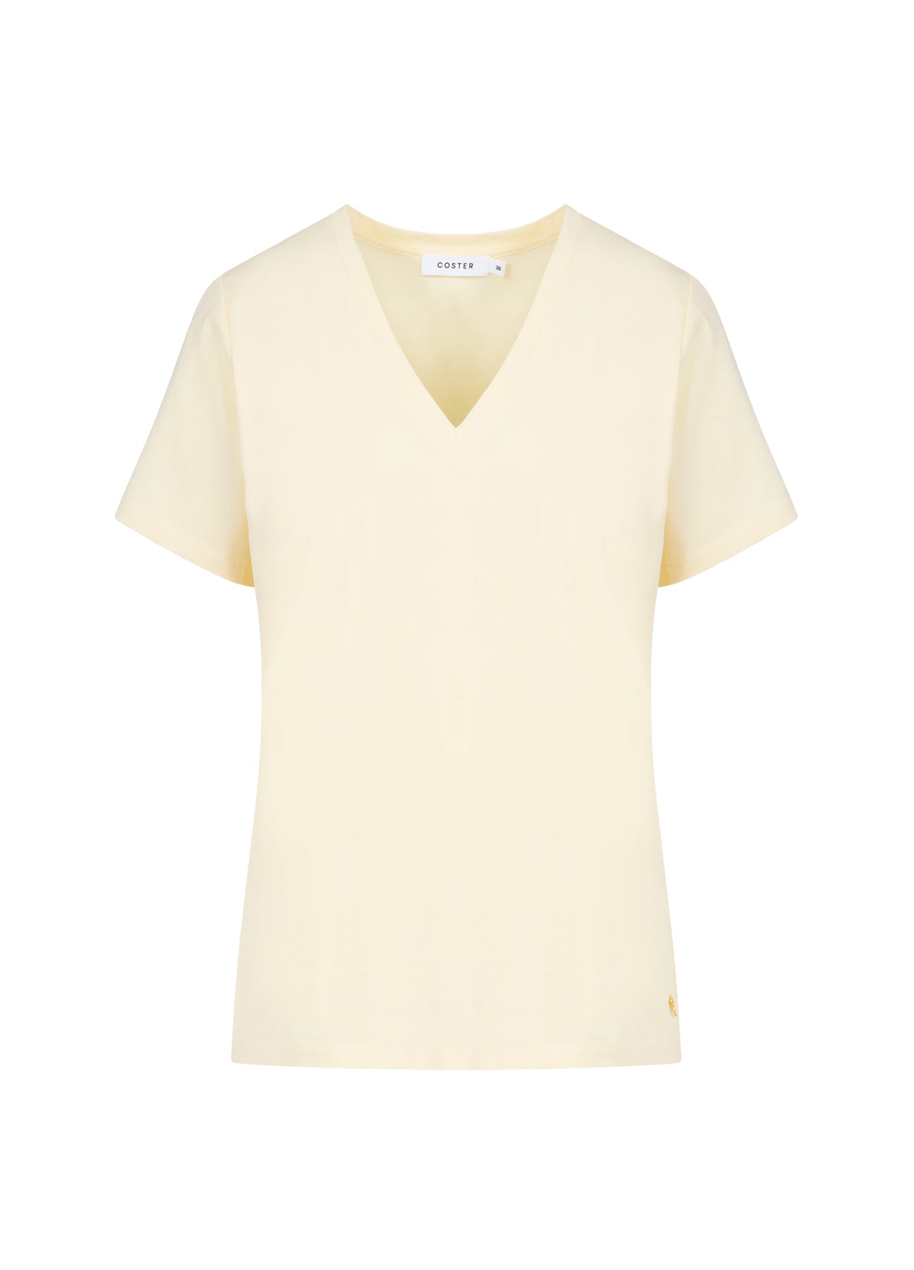 T-SHIRT MED V-UDSKÆRING - MELLEMLANGE ÆRMER - Butter yellow